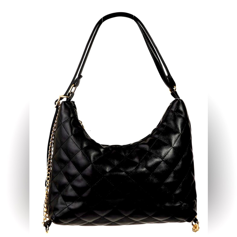 New with tags black quilted handbag with gold 13x12 inches